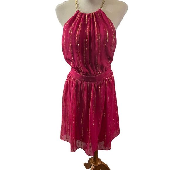 Milly of New York Pink Gold Silk Halter Mini Dress Size 6 - Picture 1 of 5